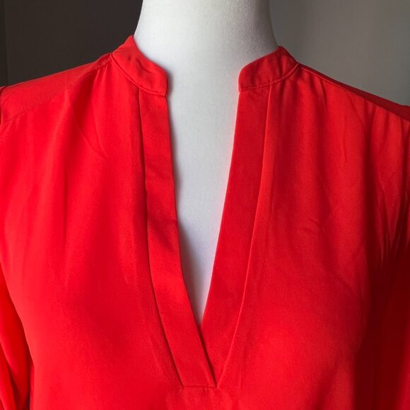 Lush Red V-Neck Blouse with Roll-Tab Sleeves – Size XS (NWOT) - Picture 2 of 6
